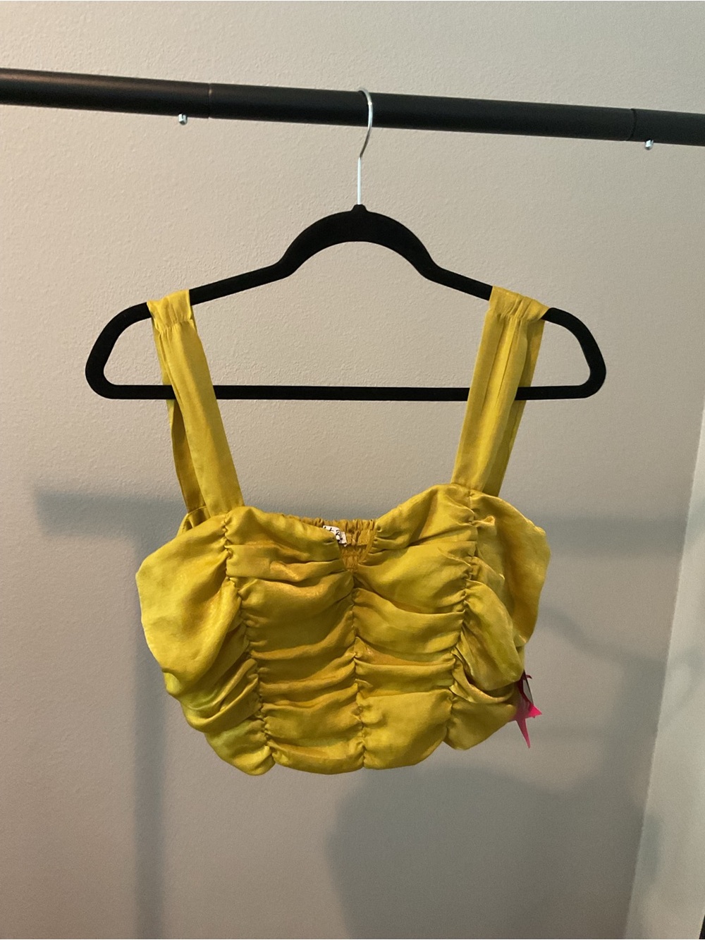 C/MEO Collective Yellow Satin Ruched Crop Top